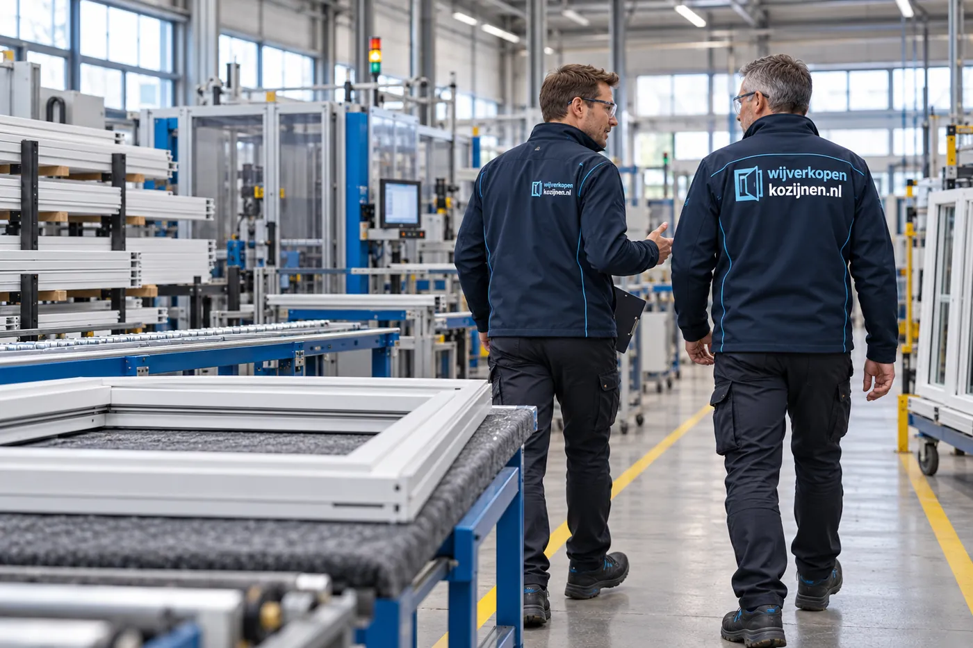 Kozijnprofielen in een productiehal.